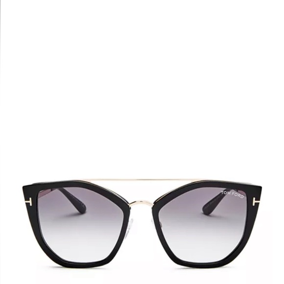 Tom Ford Women’s Dahlia Geometric Black and Gold 55 mm Sunglasses/Case - Picture 2 of 12